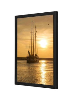 Buy Wooden Frame Boat On Body Of Water Sun Wall Art Multicolour 33x43cm in Saudi Arabia