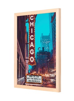 Buy Wooden Frame Chicago Signage Wall Art Multicolour 33x43cm in Saudi Arabia