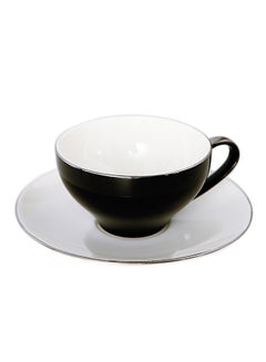 Buy Thin Ceramic Coffee Cup And Saucer Set Black 14.5x14.5x2centimeter in UAE