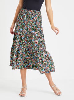 Buy Floral Print Ruffle Hem Maxi Skirt Multicolour in UAE