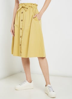 Buy Paperbag Waist Button Through Skirt Mustard in UAE