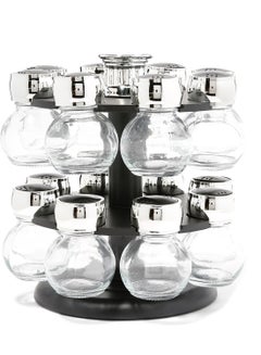 Buy 16-Piece Spice Rack Set Black/Clear/Silver standard in Saudi Arabia