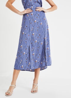 Buy Printed Front Slit Skirt Blue in UAE