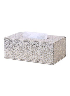 Buy PU Leather Facial Tissue Box White/Gold 10x5.3x3.74inch in UAE