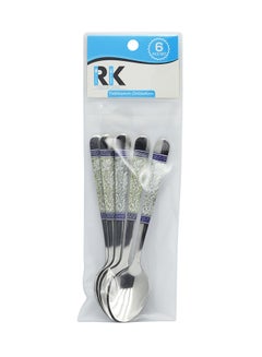 Buy 6-Piece Spoon Set Silver/Blue 15cm in UAE