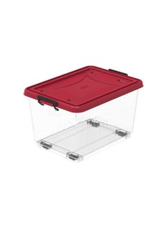 Buy 33-Liter Plastic Storage Box With Wheels And Lockable Lid Red/Clear 33Liters in UAE