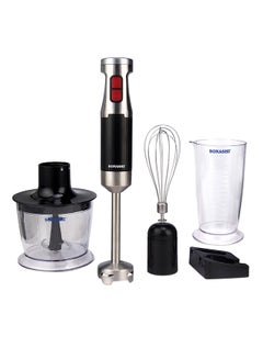 Buy 4-in-1 Hand Blender, Chopper, Whisker, Mixer - with Stainless Steel Shaft and Different Speed Control | Plastic Jar 700ML, Chopper 500 ML, Whisk and Robust Blending Wand SHB-179JBCW Black in UAE