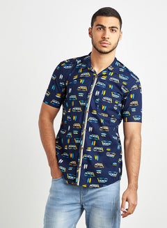 Buy Printed Short Sleeves Shirt Navy Blue in Egypt