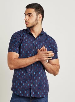 Buy Printed Short Sleeves Shirt Navy Blue in Egypt