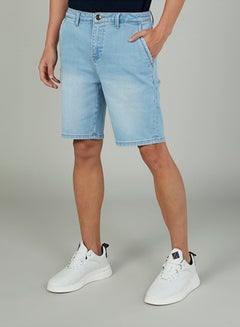 Buy Cotton Blend Casual Mid Rise Shorts Blue in Saudi Arabia