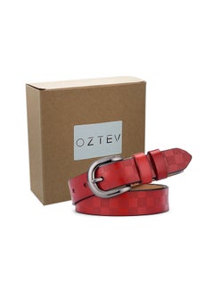 Buy Square Tiles Design Leather Belt Red in UAE