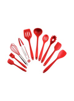 اشتري 10-Piece Heat Resistant Non-Stick Spoon Spatula Set أحمر / فضي في السعودية