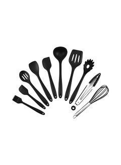 Buy 10-Piece Heat Resistant Non-Stick Spoon Spatula Set Black/Silver in UAE