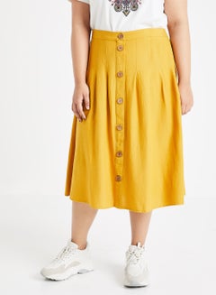 Buy Brino Button Detail Midi Skirt Mustard Yellow in UAE