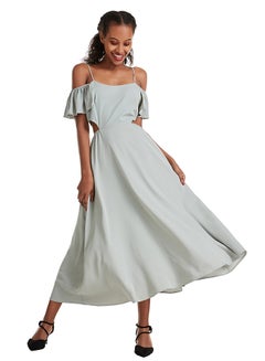 Buy Solid Design Midi Dress Greyish Green in Saudi Arabia