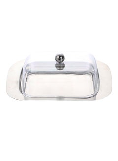 Buy Butter Dish With Acrylic Lid Silver 18centimeter in Saudi Arabia