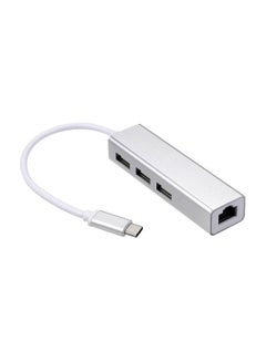 Buy USB-C 3-Port Hub With RJ45 Ethernet Port Adapter white in Saudi Arabia