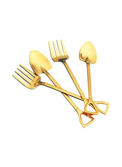 Buy 4-Piece Shovel Shaped Fruit Salad Dessert Spoon Fork Set Gold 1.00x1.00x1.00centimeter in Saudi Arabia