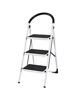 Buy Foldable 3-Step Ladder With Rubber Handgrip White/Black 27x22x22inch in UAE