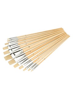 Buy 12-Piece Artist Flat Tip Paint Brush Set Beige/Silver in UAE