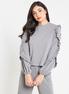 Buy Ruffle Detail Sweater Grey in UAE