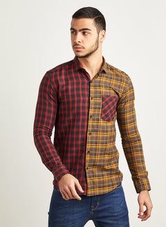 Buy Two Tone Checked Shirt With Button Closure Multicolour in Egypt