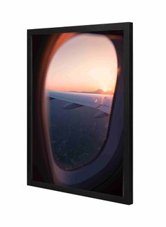Buy Airliner Mirror View Wooden Framed Wall Art Painting Black/Orange 43x53cm in Saudi Arabia