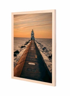 Buy Lighthouse During Hour Pan Wooden Framed Wall Art Painting Multicolour 43x53cm in Saudi Arabia