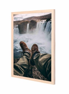 Buy Water Fall View From Opposite Mountain Rock Pan Wooden Frame Wall Art Painting Multicolour 43x53cm in Saudi Arabia