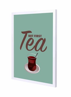 Buy But First Tea Wooden Framed Wall Art Painting Blue/Brown 43x53cm in Saudi Arabia