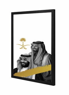 اشتري لوحة فنية بإطار من الخشب بتصميم صورة الأمير محمد بي سلمان 2 أسود/ أبيض 43x53سم في السعودية