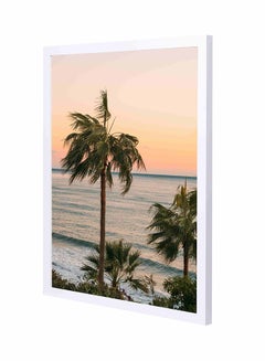 Buy Palm Trees Near Body Of Water Wall Art Painting With Pan Wooden   Frame Green/White 43x53cm in Saudi Arabia