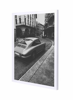 Buy Vintage Vehicle On Road Near Building Wooden Frame Wall Art Grey 43 x 53cm in Saudi Arabia