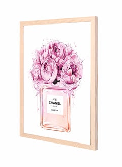 اشتري لوحة فنية بإطار خشبي تمثل نمطاً مطبوعاً بعبارة "Chanel Paris Parfum" يعبر عن زجاجة عطر وورود وردي/أبيض 43 x 53Ø³Ù†ØªÙŠÙ…ØªØ± في السعودية