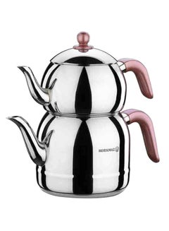 Buy 2-Piece Retro Rose Tea Pot Set Includes Small Tea Pot (1.1 Liter), Large Tea Pot Silver/Pink 2.5Liters in UAE