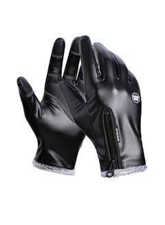 Buy Full Finger Leather Warm-Keeping Cold Weather Windproof Cycling Gloves 25 X 17cm in Saudi Arabia