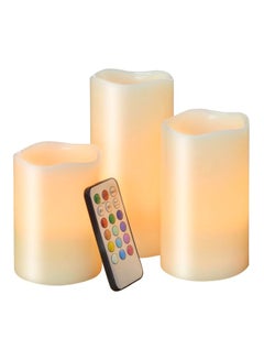 Buy 3-Piece Candle Light Set With Remote Control Beige/White 7.5 x 10cm in UAE