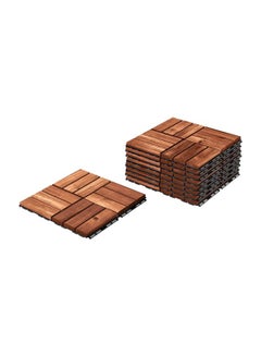 Buy Pack Of 9 Acacia Wood Floor Decking Tiles Set brown 30x30x2centimeter in UAE