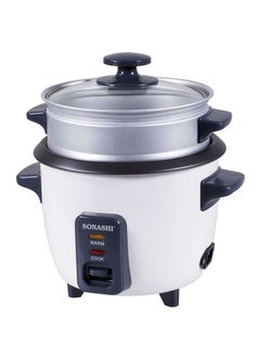 Buy Rice Cooker With Non-Stick Inner Pot Stainless Steel Body - Cook/Steam/Keep Warm Functions | Removable Cooking Pot with Metal Housing and Tempered Glass Lid 2.8 L 1000 W SRC-328N Black/White in UAE