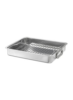 Buy Roasting Tin Pan With Grill Rack Silver/Grey 40x32centimeter in UAE
