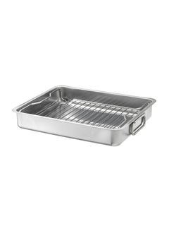 Buy Roasting Tin Pan With Grill Rack Silver/Grey 40x32cm in Saudi Arabia