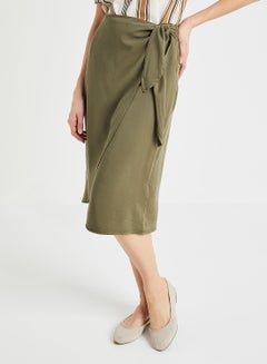 Buy Wrap Front Skirt Olive in UAE