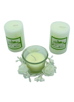 Buy 3-Piece Scented Candle With Holder Set White in UAE