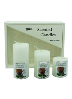 Buy 3-Piece Coconut Scented Candles White 16.5x12.5centimeter in UAE