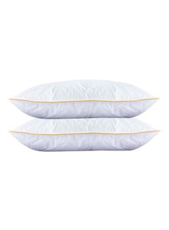 Buy 2 Pieces Prime Hotel Pillow with Golden Line Microfiber White/Gold 140x50cm in Saudi Arabia