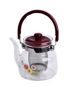 Buy Floral Designed Teapot With Strainer Clear/Red in UAE