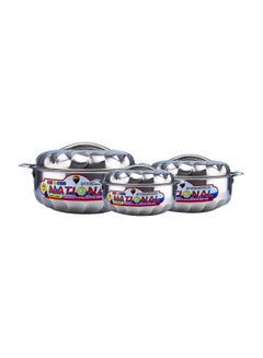 Buy 3-Piece Stainless Steel Hot Pot With Lid Set Silver in UAE