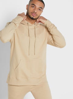 Buy Classic Design Long Sleeve Hoodie Beige in UAE