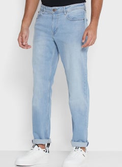 Buy Light Wash Straight Fit Jeans Blue in UAE