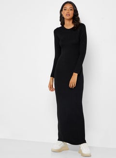 Buy Colourblock Bodycon Maxi Dress Black in Saudi Arabia
